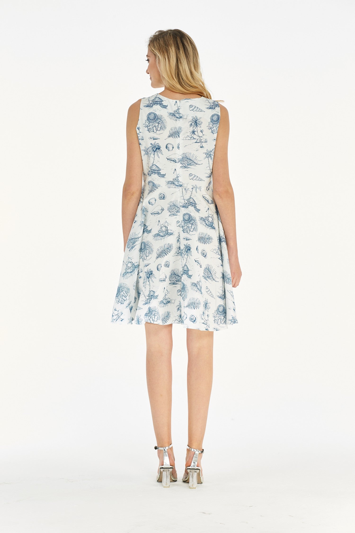 Women's Vintage Fit and Flare Dress Vintage Tropical Toile