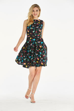 Women's Vintage Fit and Flare Dress Flamingo Party