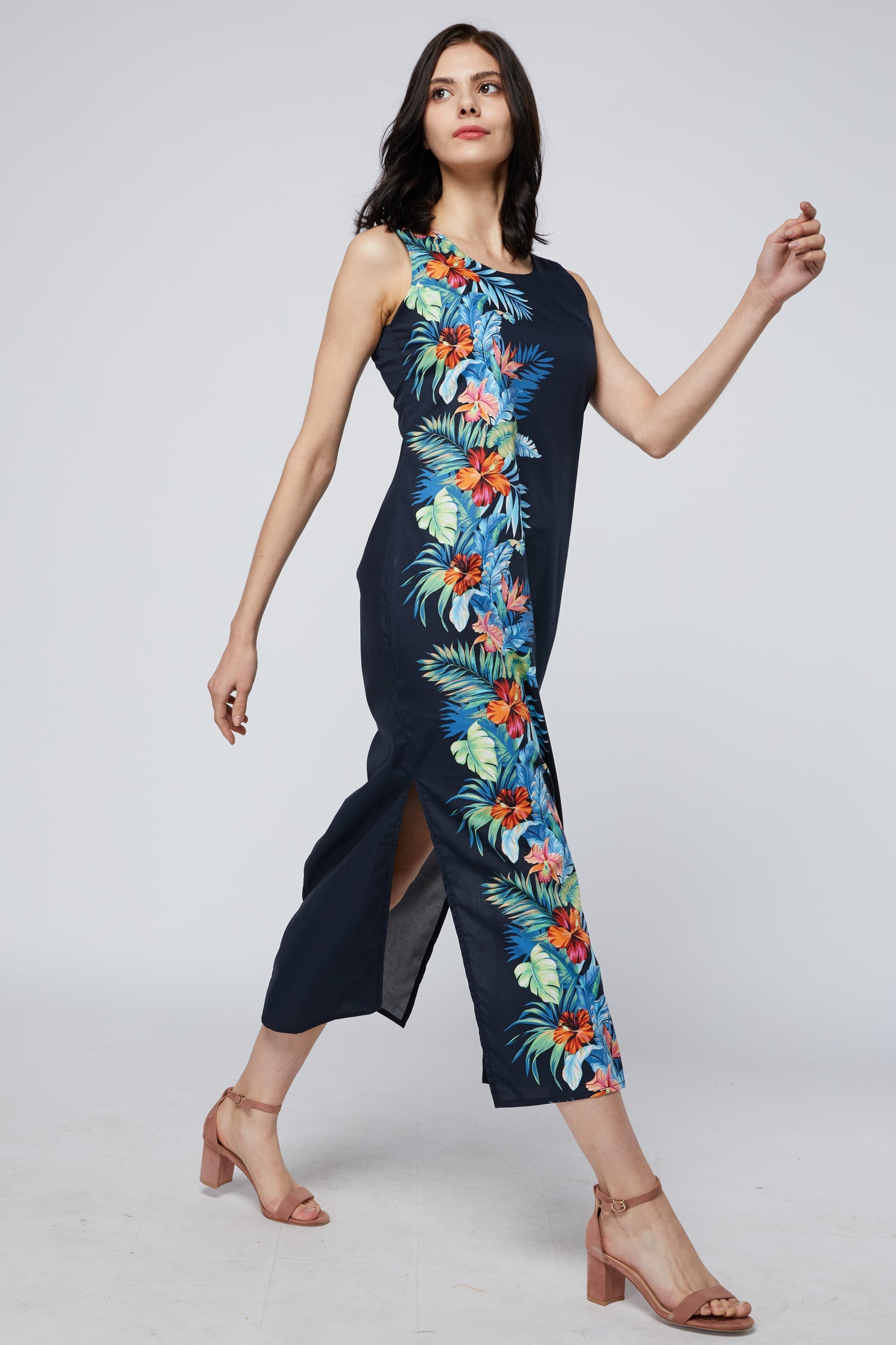 Women's Maxi Tank Dress Orchid Paradise Navy