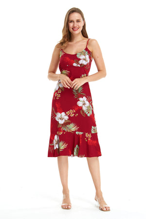Women's Mermaid Ruffle Dress Pineapple Garden Red