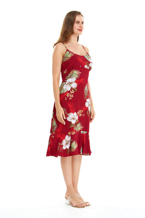 Women's Mermaid Ruffle Dress Pineapple Garden Red
