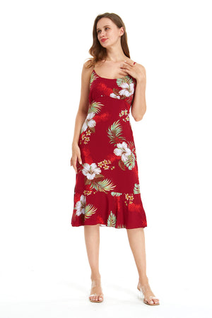 Women's Mermaid Ruffle Dress Pineapple Garden Red
