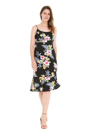 Women's Mermaid Ruffle Dress in Hibiscus Black
