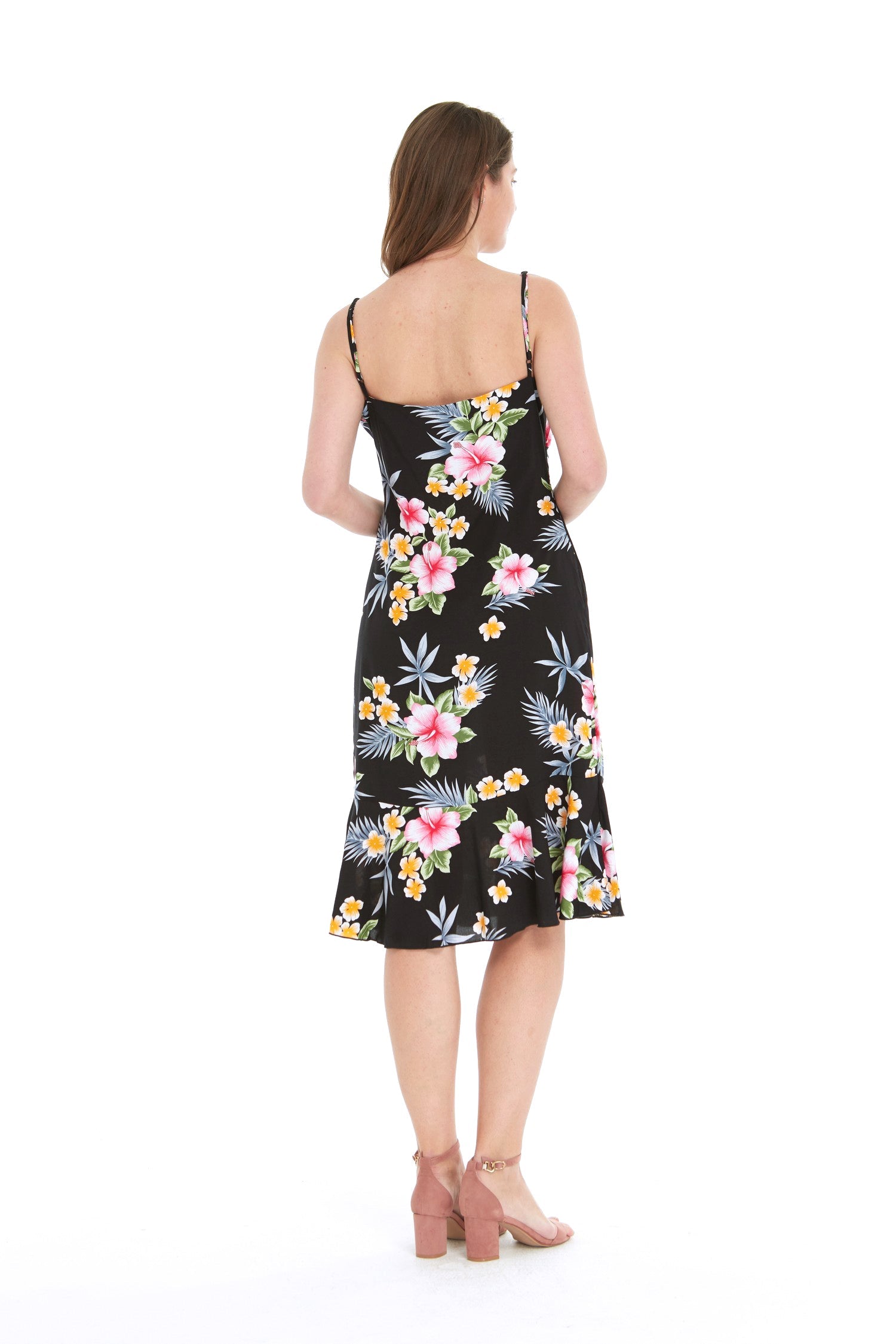 Women's Mermaid Ruffle Dress in Hibiscus Black