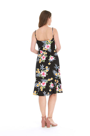 Women's Mermaid Ruffle Dress in Hibiscus Black