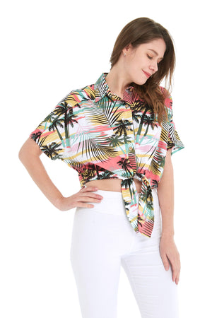 Women's Tie-up Shirt in Neon Pastel Sunset