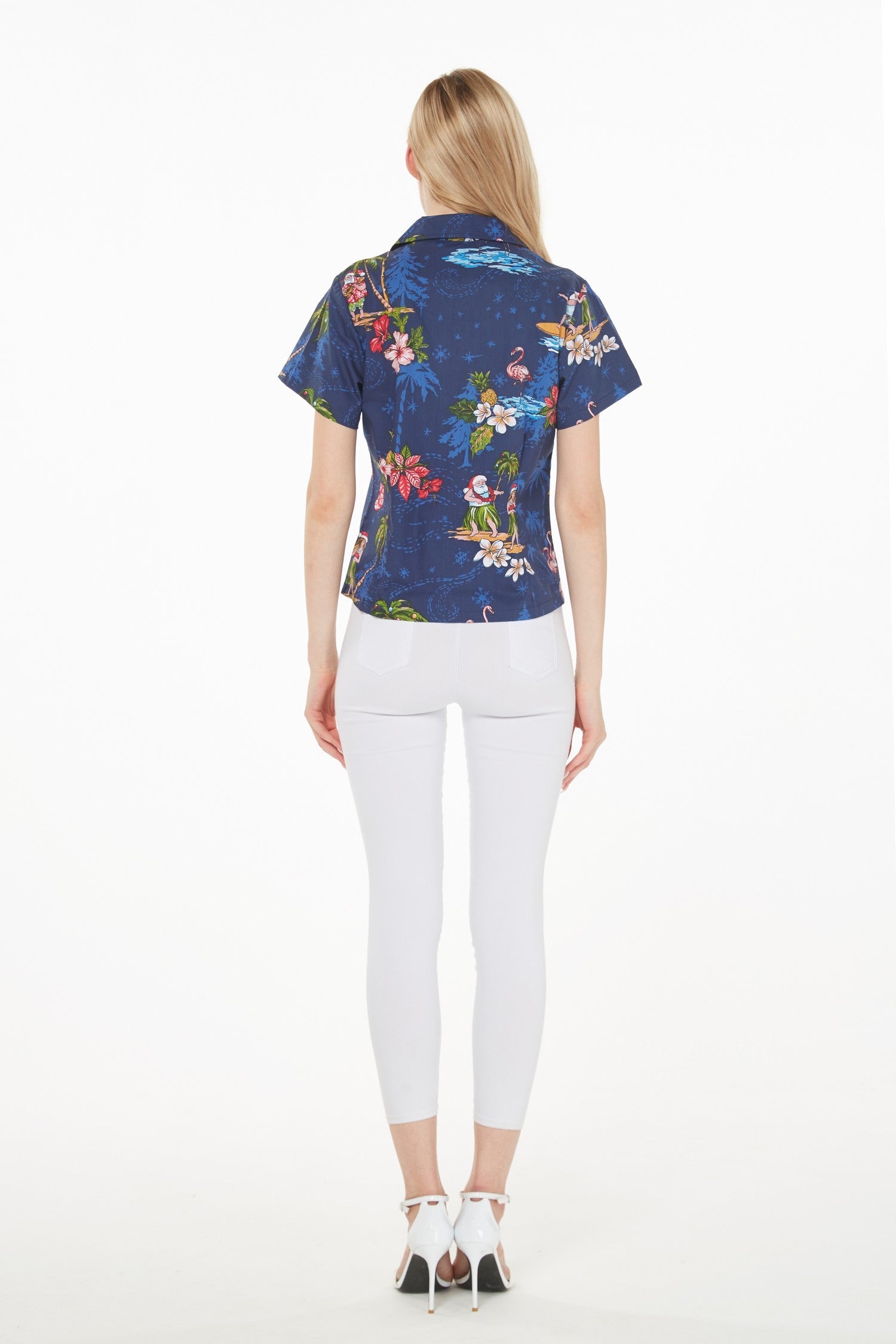 Women's Lady Aloha Shirt in Christmas Navy