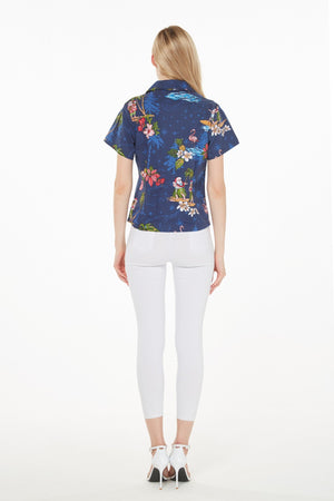 Women's Lady Aloha Shirt in Christmas Navy