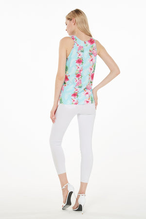Women's Tank Top in Pink Turquoise Hibiscus Vine