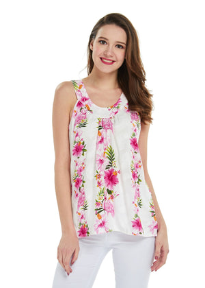 Women's Tank Top in Pink Hibiscus Vine