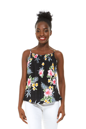 Women's Spaghetti Strap Top in Hibiscus Black