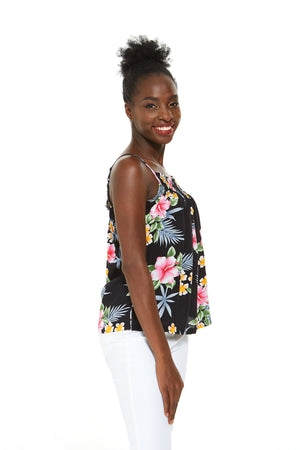 Women's Spaghetti Strap Top in Hibiscus Black