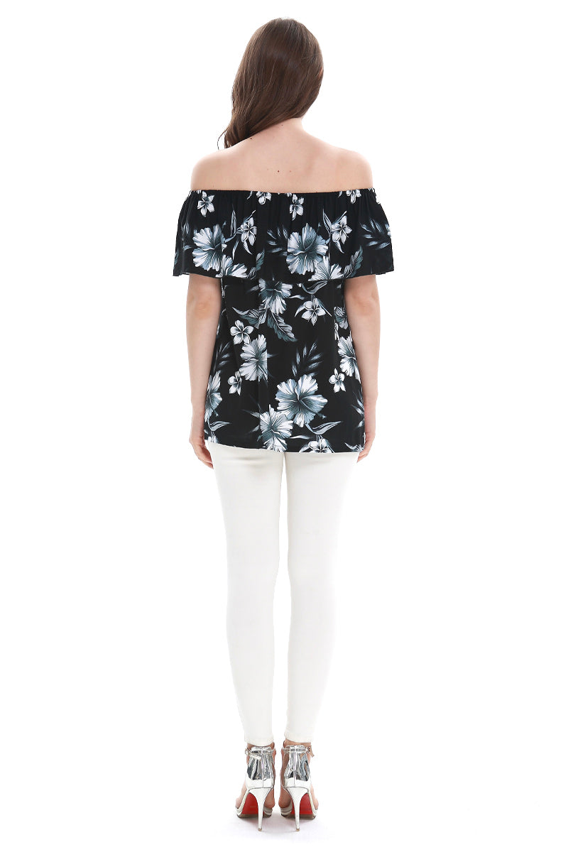 Women's Off the Shoulder Top in Midnight Bloom