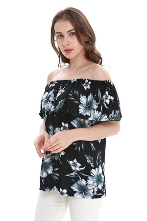 Women's Off the Shoulder Top in Midnight Bloom