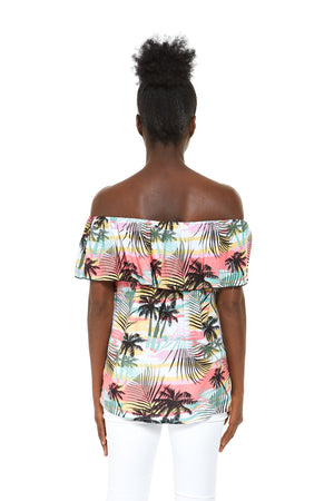 Women's Off the Shoulder Top in Sunset Neon Pastel