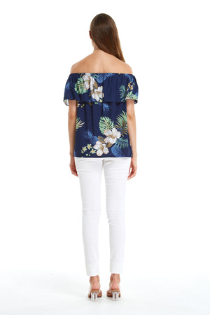 Women's Off the Shoulder Top in Pineapple Garden Navy