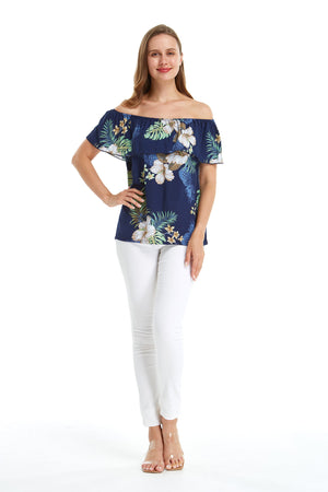 Women's Off the Shoulder Top in Pineapple Garden Navy