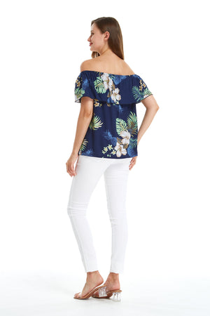Women's Off the Shoulder Top in Pineapple Garden Navy