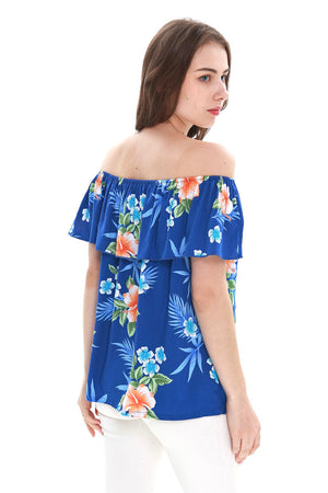 Women's Off the Shoulder Top in Hibiscus Blue