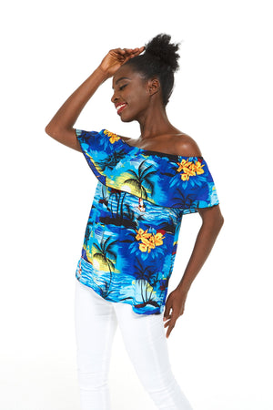 Women's Off the Shoulder Top in Sunset Blue