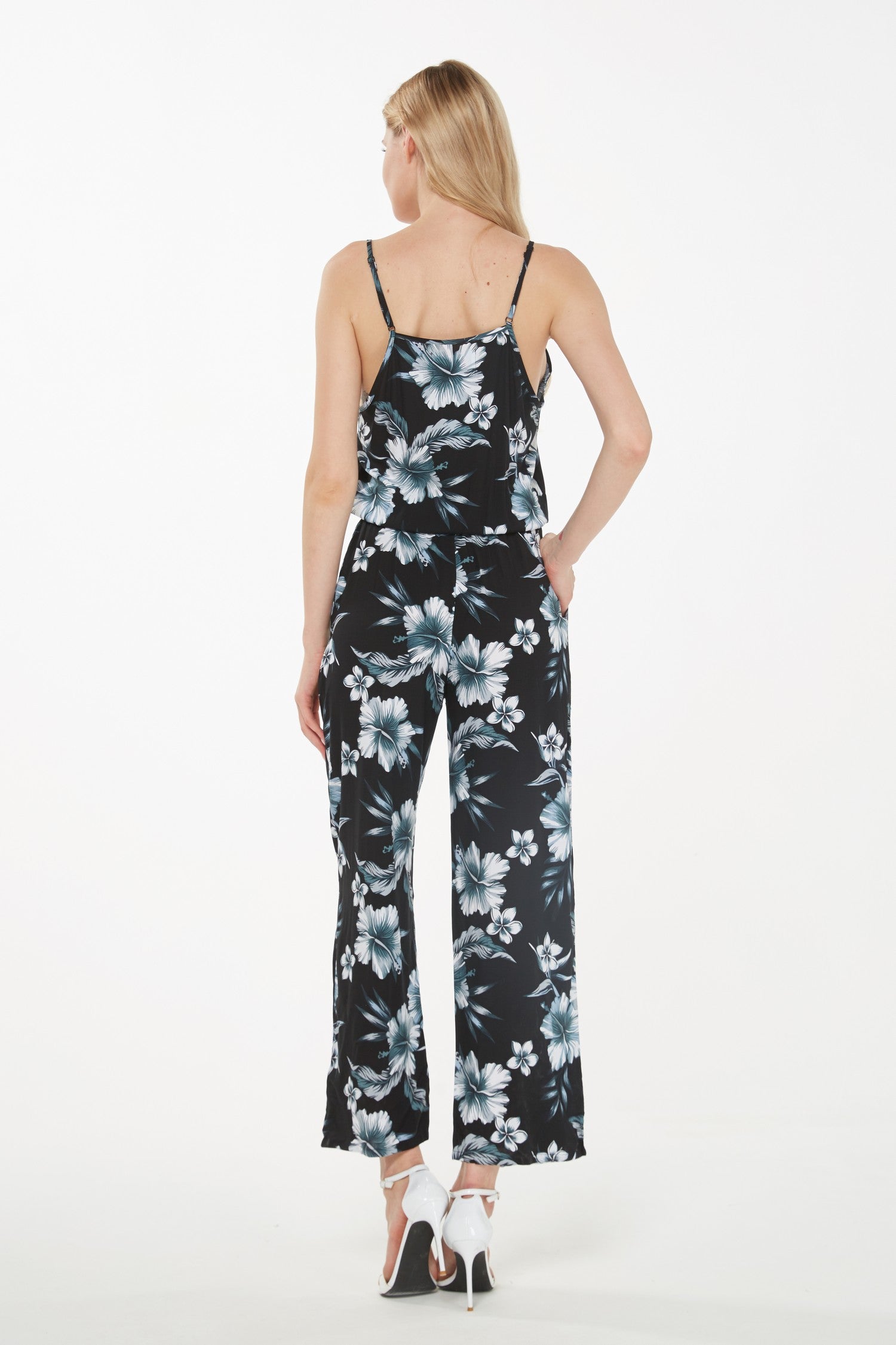 Women's Strap V with Pockets Jumpsuit in Midnight Bloom
