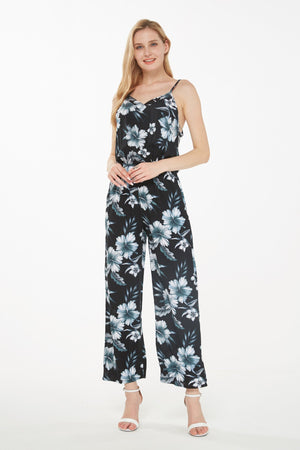 Women's Strap V with Pockets Jumpsuit in Midnight Bloom