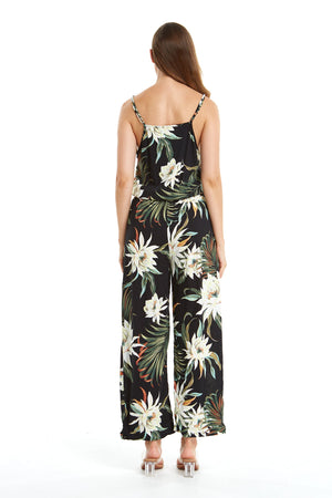 Women's Strap V with Pockets Jumpsuit in Wispy Cereus Black