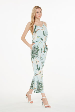 Women's Strap V with Pockets Jumpsuit in Wispy Cereus Light Blue