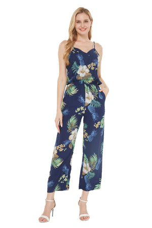 Women's Strap V with Pockets Jumpsuit in Pineapple Garden Navy