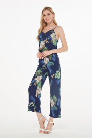 Women's Strap V with Pockets Jumpsuit in Pineapple Garden Navy