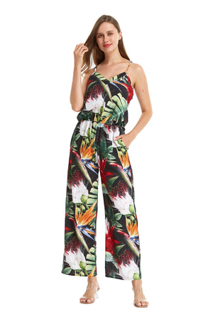 Women's Strap V with Pockets Jumpsuit in Tropical Twilight
