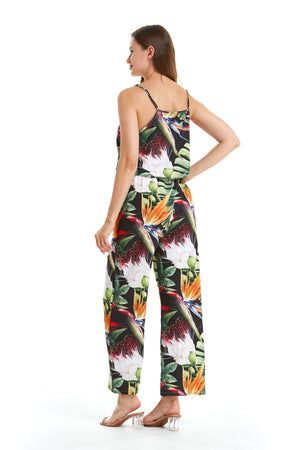 Women's Strap V with Pockets Jumpsuit in Tropical Twilight