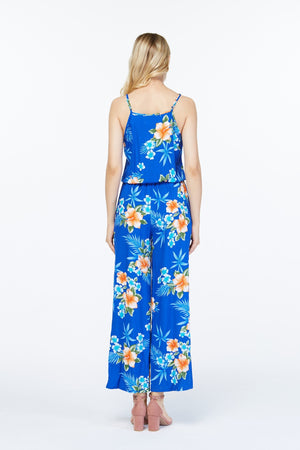 Women's Strap V with Pockets Jumpsuit in Hibiscus Blue