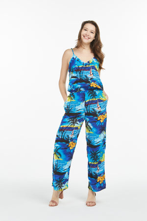 Women's Strap V with Pockets Jumpsuit in Sunset Blue