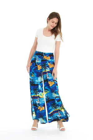 Women's High Slit Wide Leg Palazzo Pants in Sunset Blue
