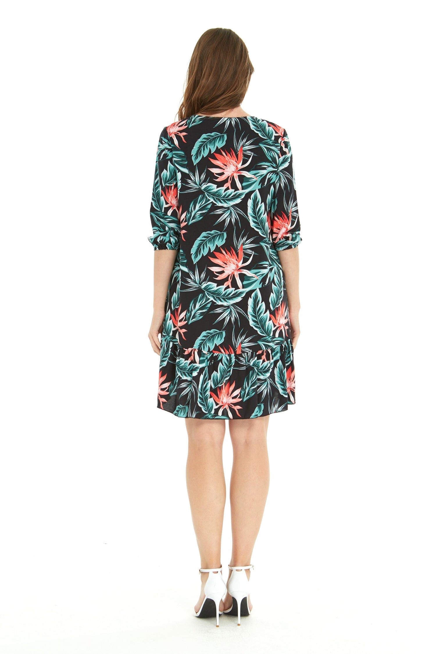 Women's 3/4 Sleeve Dress in Blooming Lily Black