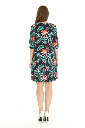 Women's 3/4 Sleeve Dress in Blooming Lily Black