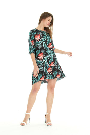 Women's 3/4 Sleeve Dress in Blooming Lily Black