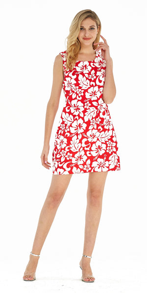 Women's Tank Fitted Dress in Vintage Hibiscus Red