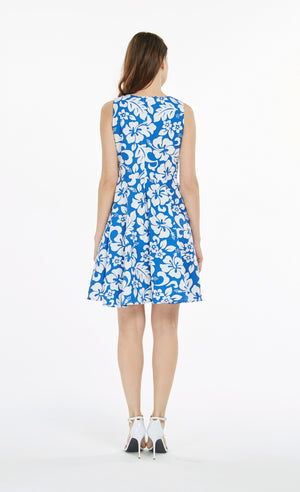 Women's Vintage Fit and Flare Dress in Vintage Hibiscus Blue
