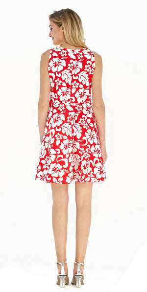Women's Vintage Fit and Flare Dress in Vintage Hibiscus Red