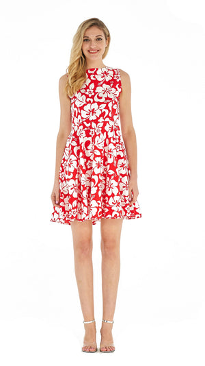 Women's Vintage Fit and Flare Dress in Vintage Hibiscus Red