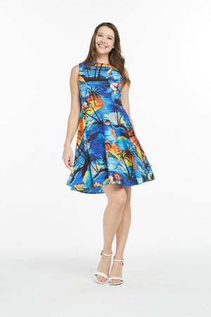 Women's Vintage Fit and Flare Dress in Dolphin Sunset Blue