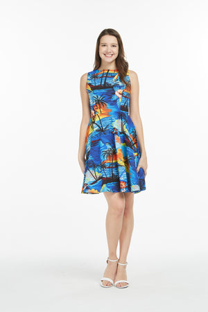 Women's Vintage Fit and Flare Dress in Dolphin Sunset Blue