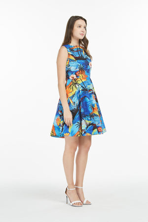 Women's Vintage Fit and Flare Dress in Dolphin Sunset Blue