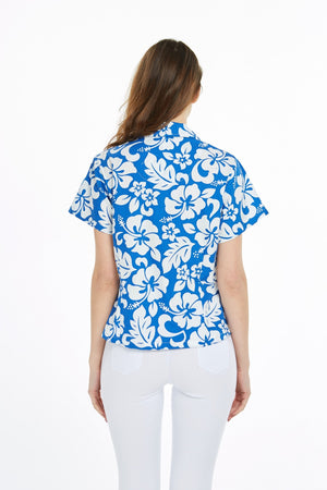 Women's Lady Aloha Shirt in Vintage Hibiscus Blue