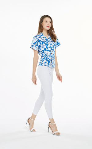 Women's Lady Aloha Shirt in Vintage Hibiscus Blue