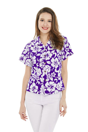 Women's Lady Aloha Shirt in Vintage Hibiscus Purple