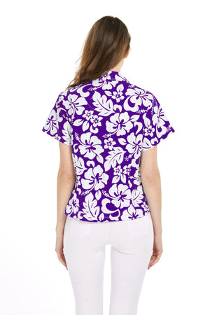 Women's Lady Aloha Shirt in Vintage Hibiscus Purple