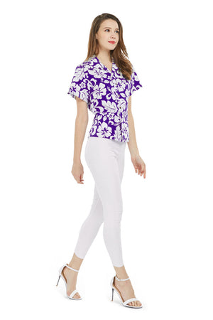 Women's Lady Aloha Shirt in Vintage Hibiscus Purple
